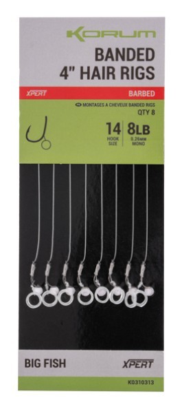 Korum Fishing Banded Rigs Barbed 4 Inch