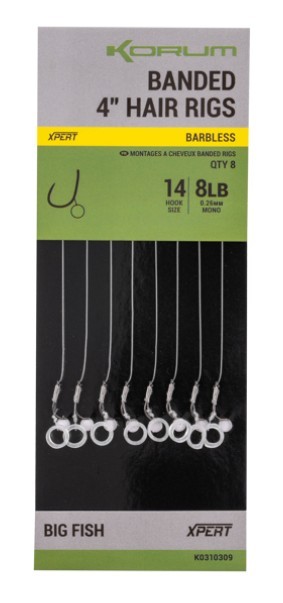 Korum Fishing Banded Rigs Barbless 4 Inch