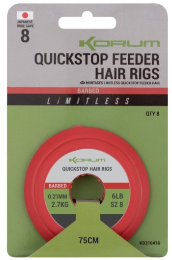 Korum Limitless Quickstop Feeder Hair Rigs Barbed 75cm Hakengröße 10