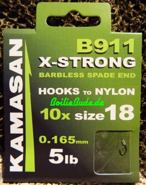 Kamasan B911BX X-Strong Barbless Vorfachhaken Hakengröße 18