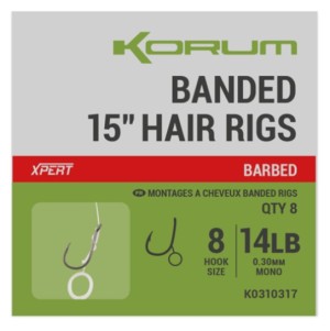 Korum Fishing Banded 15 Inch Hair Rigs Barbed Hakengröße 10