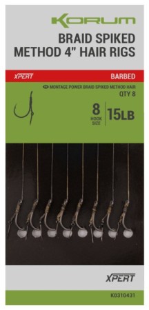 Korum Power Braid Spiked Method Hair Rigs Barbed 4 Inch