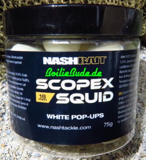 Nashbait Scopex Squid White Pop Up´s 18mm, 75gr.