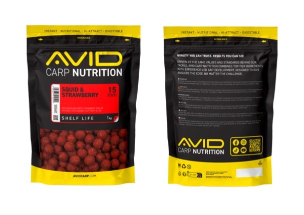 Avid Carp Squid & Strawberry Boilies 15mm
