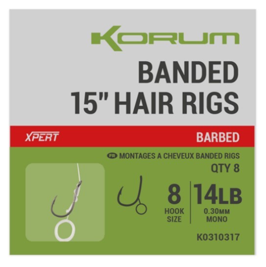 Korum Fishing Banded 15 Inch Hair Rigs Barbed Hakengröße 10