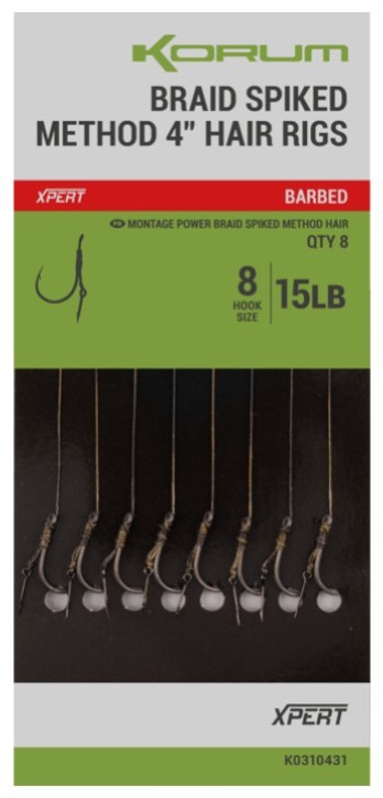 Korum Power Braid Spiked Method Hair Rigs Barbed 4 Inch