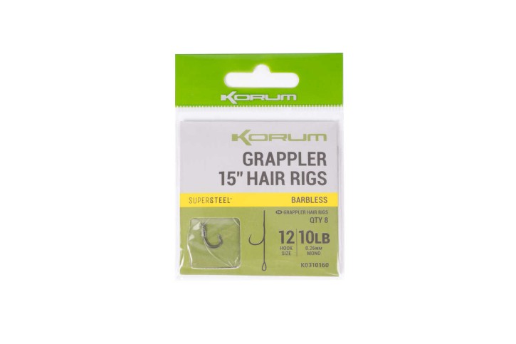 Korum Fishing Grappler 15" Hair Rigs Barbless Hakengröße 10