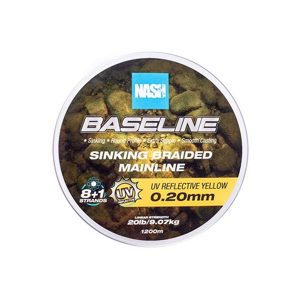 Nash Tackle Baseline Sinking Braided Mainline UV Reflective Yellow 20lb
