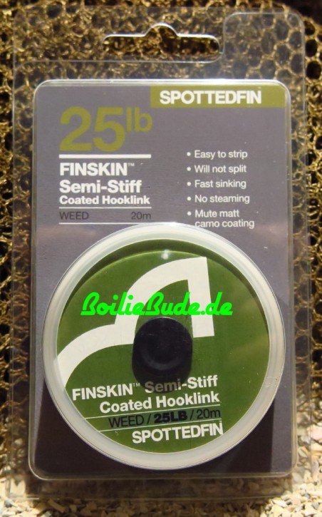 Spotted Fin Finskin Coated Hooklink 25lb Weed Semi-Stiff, 20m-Spule